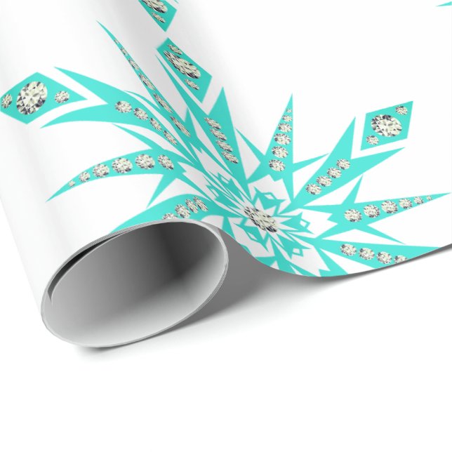 Snowflake mid century turquoise white diamond  wrapping paper (Roll Corner)