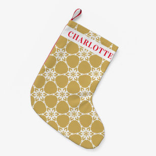 SNOWFLAKE modern elegant pattern gold white Small Christmas Stocking