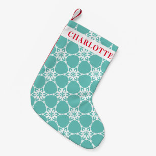 SNOWFLAKE modern elegant pattern mint green white Small Christmas Stocking