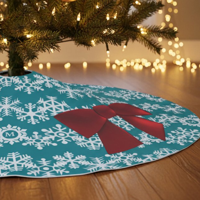 Snowflake Monogram Big Red Bow Tree Skirt (Add a touch of elegance to your holiday decor this year! Add your initial)