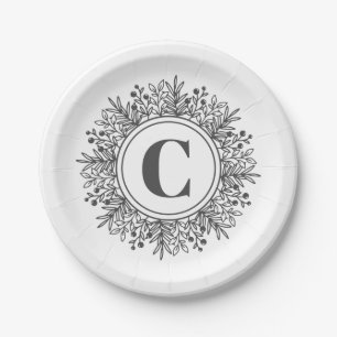 Snowflake Monogram Holiday Paper Plate