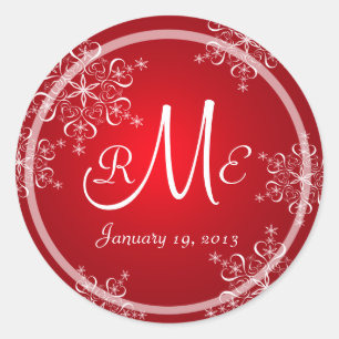 Snowflake Monogram Wedding Classic Round Sticker