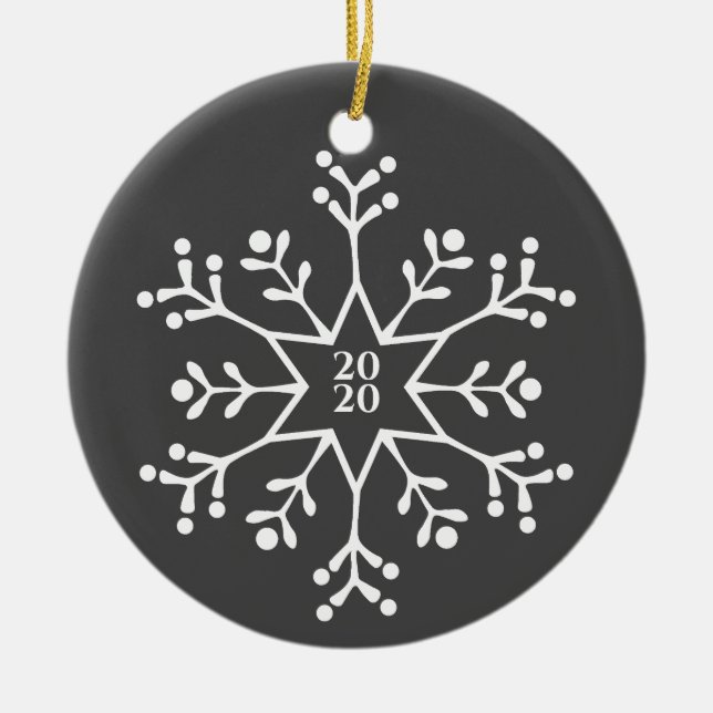 SNOWFLAKE, Name & Date Christmas Ceramic Tree Decoration (Front)