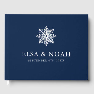 SNOWFLAKE NAVY BLUE SILVER WINTER WEDDING GUEST BOOK