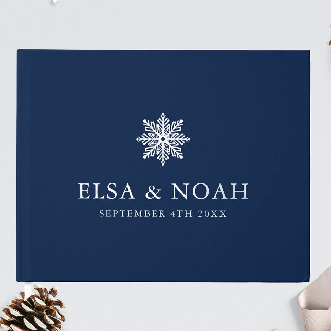 SNOWFLAKE NAVY BLUE SILVER WINTER WEDDING  GUEST BOOK (Creator Uploaded)