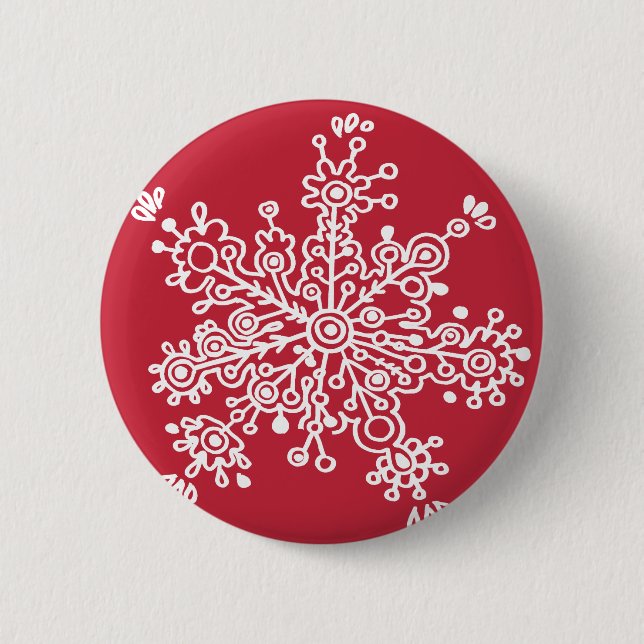 Snowflake on Red 6 Cm Round Badge (Front)
