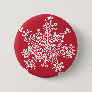 Snowflake on Red 6 Cm Round Badge