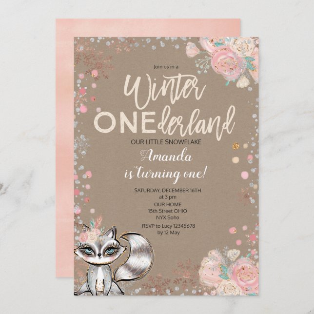Snowflake ONEderland 1st Birthday Invitation (Front/Back)