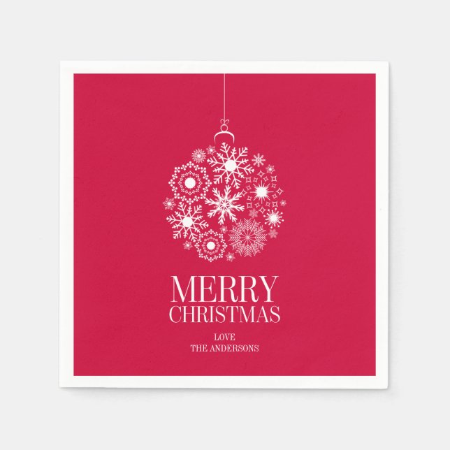Snowflake Ornament Merry Christmas Paper Napkins (Front)