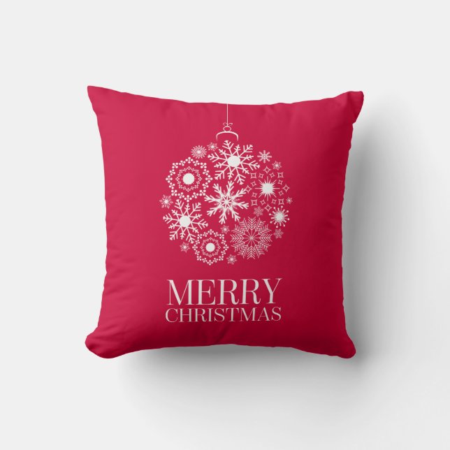 Snowflake Ornament Merry Christmas Throw Pillow (Front)