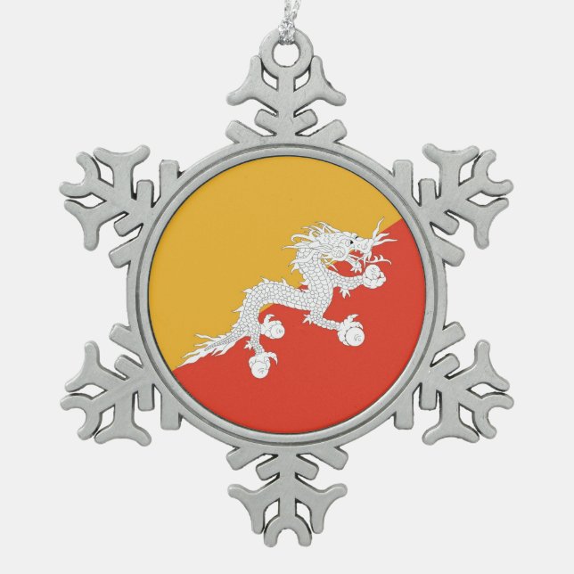 Snowflake Ornament with Bhutan Flag (Front)