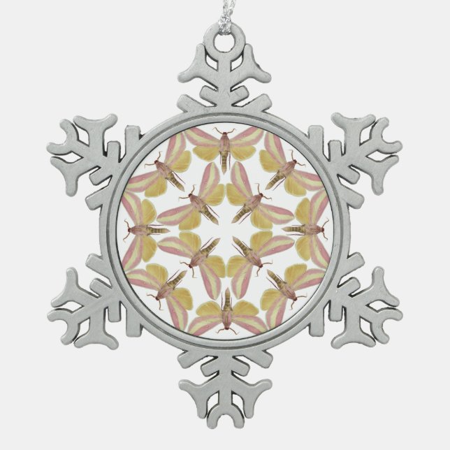 Snowflake ornament with pink hawk moths (Front)