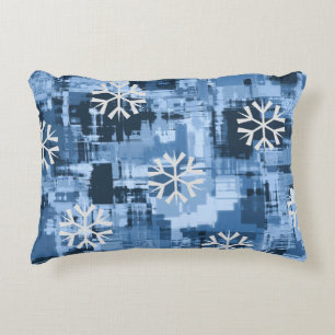 Snowflake over Blue Rustic Abstract Pattern Decorative Cushion