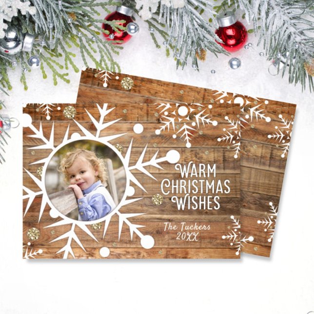 Snowflake Overlay on Wood Christmas Photo Card (Creator Uploaded)