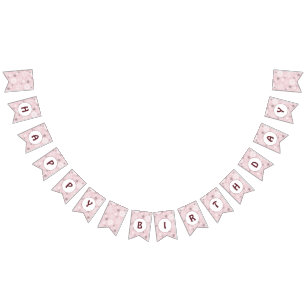 Snowflake Pale Pink Happy Birthday  Bunting