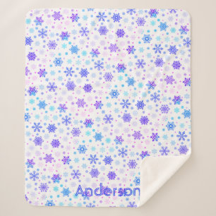 Snowflake Pastel Pink and Blue Custom Name Elegant Sherpa Blanket