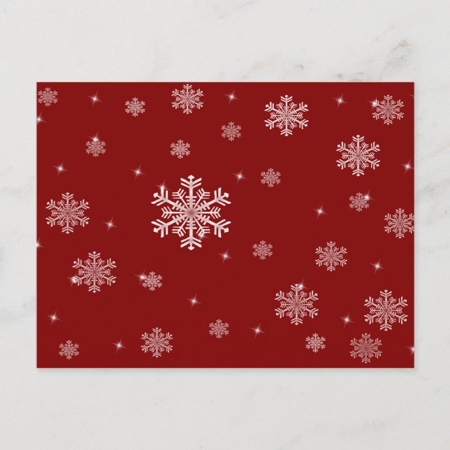 Snowflake Pattern 1 - Red/White Christmas Postcard (Front)