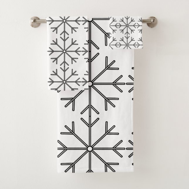 Snowflake  pattern - black and white. bath towel set (Insitu)