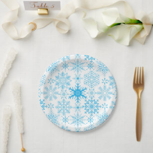 Snowflake pattern blue paper plate