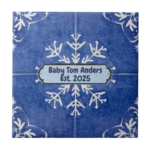 Snowflake pattern blue & white holiday custom name tile (Front)