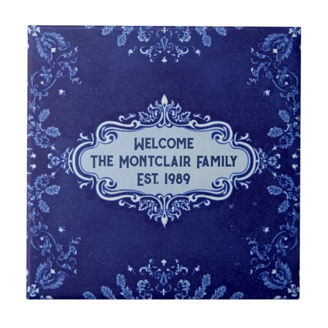 Snowflake pattern blue & white holiday custom name tile (Front)