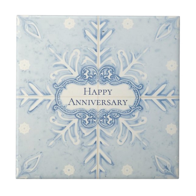 Snowflake pattern blue & white holiday custom name tile (Front)