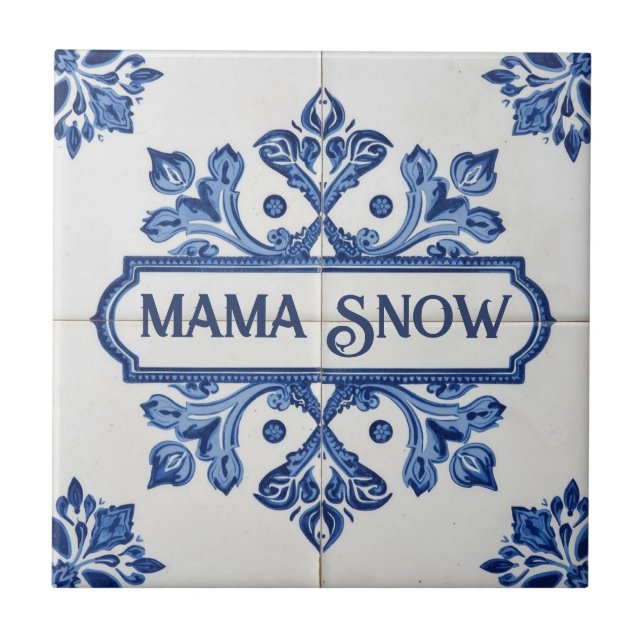 Snowflake pattern blue & white holiday custom name tile (Front)