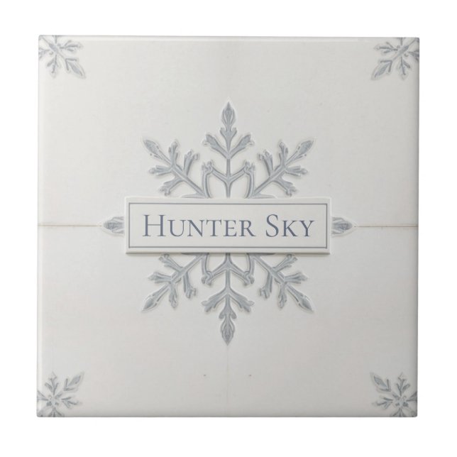Snowflake pattern blue & white holiday custom name tile (Front)