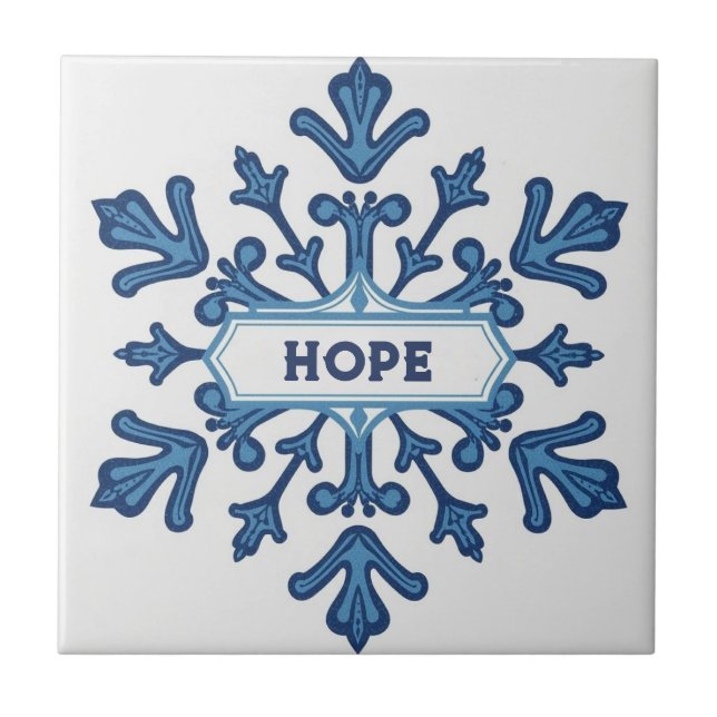 Snowflake pattern blue & white holiday custom name tile (Front)