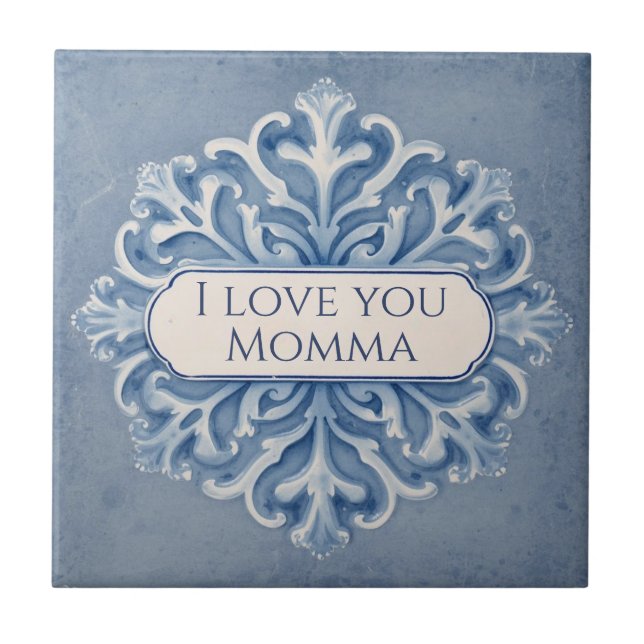 Snowflake pattern blue & white holiday custom name tile (Front)