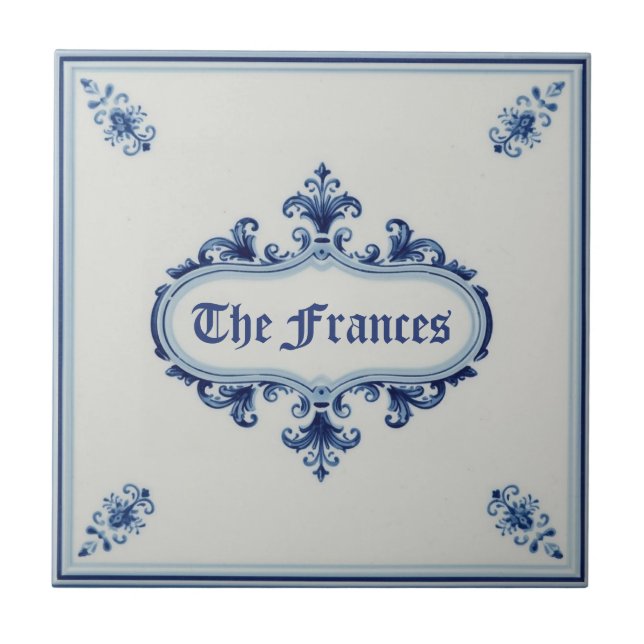 Snowflake pattern blue & white holiday custom name tile (Front)