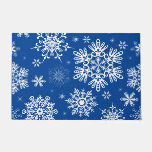 Snowflake pattern Christmas blue white  Doormat