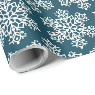 Snowflake Pattern Christmas blue white Wrapping Paper