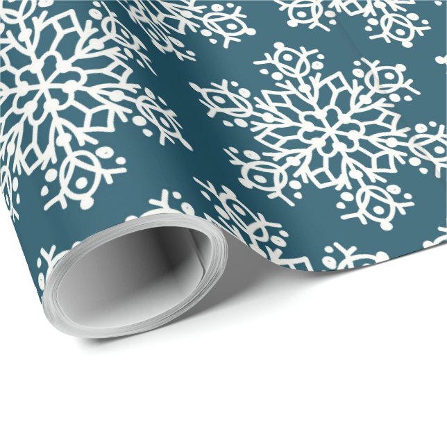 Snowflake Pattern Christmas blue white Wrapping Paper (Roll Corner)