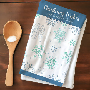 Snowflake Pattern Christmas Wishes Customisable Tea Towel