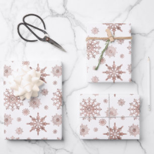 Snowflake Pattern In Faux Rose Gold Looking Colour Wrapping Paper Sheet
