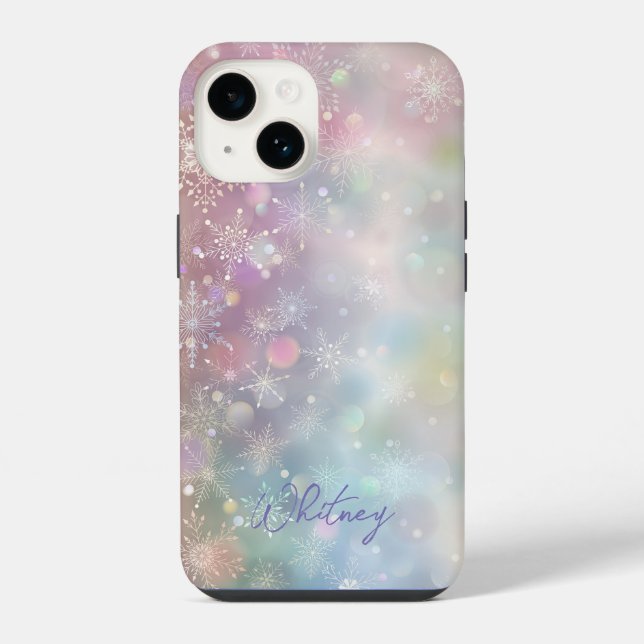 Snowflake Pattern in Soft Pastel Colours Bokeh  iPhone Case (Back)