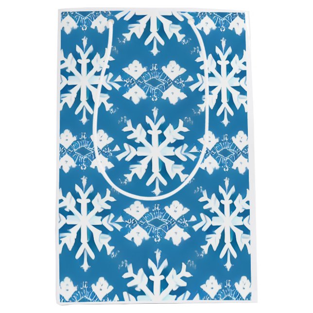 Snowflake Pattern on Blue Background  Medium Gift Bag (Front)