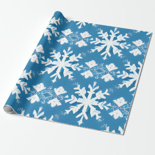 Snowflake Pattern on Blue Background Wrapping Paper