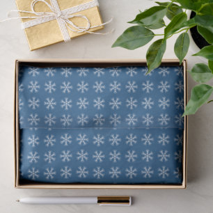 Snowflake Pattern on Blue Christmas Holiday Tissue Paper