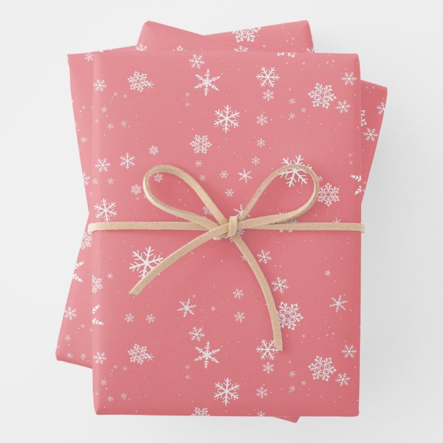 Snowflake Pattern on Pink Christmas Wrapping Paper Sheet (In situ)