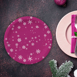 Snowflake Pattern on Purple Christmas Holiday Paper Plate