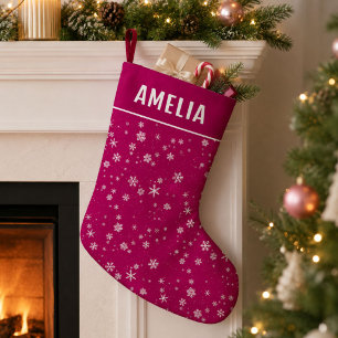 Snowflake Pattern on Purple Name Small Christmas Stocking