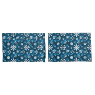 Snowflake Pattern On Wintery Blue Background Pillowcase
