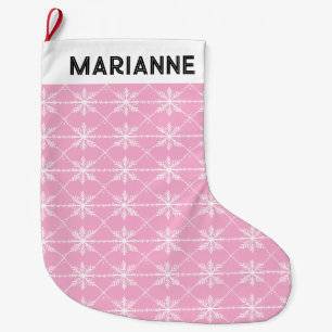 Snowflake Pattern Pastel Pink Large Christmas Stocking