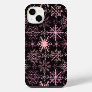 Snowflake pattern Pink Black BG iPhone 14 Plus Case