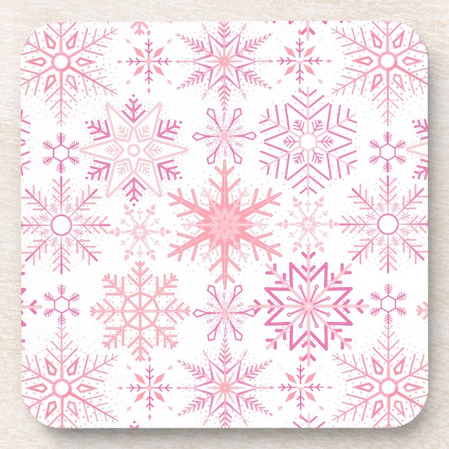 Snowflake pattern Pink Coaster (Front)