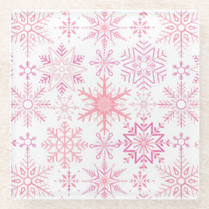 Snowflake pattern Pink Glass Coaster