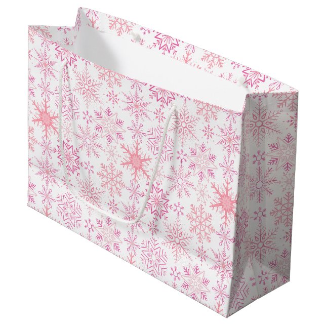 Snowflake pattern Pink Large Gift Bag (Front Angled)