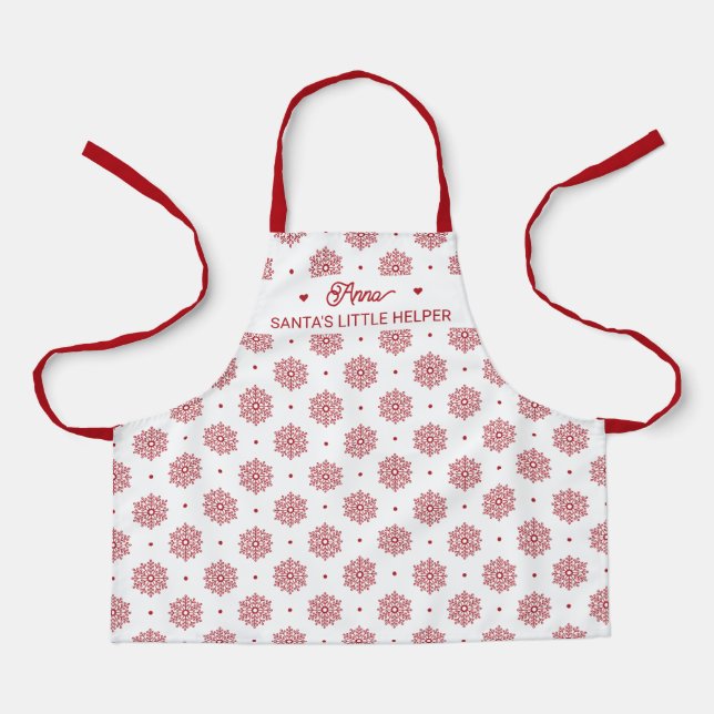 Snowflake Pattern Red and White Cute Christmas Apron (Front)